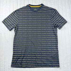 Armani Exchange T-Shirt Men's M Black All Over Graphic Print Short Sleeve Crew